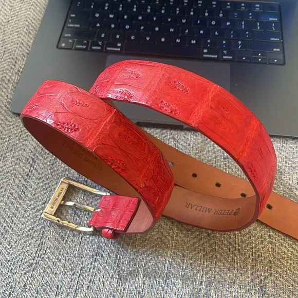 Peter Millar Red Croc Embossed Leather Belt Size: 40
